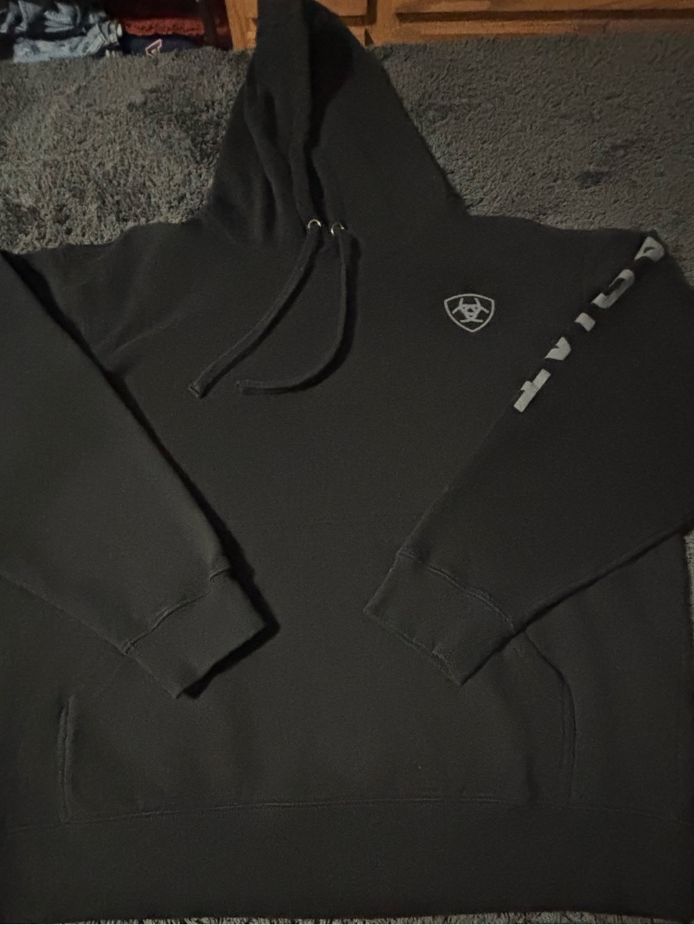 Ariat Men's Black Hooded Pullover with Sleeve Logo